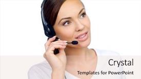  Presentation with customer service phone number - Audience pleasing slides consisting of human ear - female phone representative talking backdrop and a  colored foreground