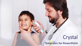  Presentation with human ear - Slides with human ear - male doctor examining a child background and a sky blue colored foreground