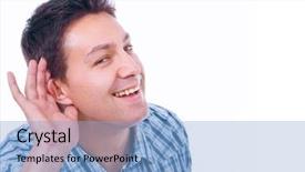  Presentation with human ear - PPT layouts consisting of human ear - portrait of young casual man background and a light blue colored foreground