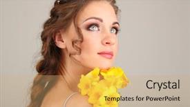  Presentation with flower beautiful lilac border - Slide deck with human ear - young woman with beautiful hairstyle background and a coral colored foreground