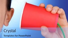  Presentation with human ear - Cool new PPT theme with human ear and paper cup backdrop and a light blue colored foreground