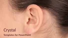  Presentation with human ear - Beautiful PPT theme featuring rear view of young pretty woman in bikini and shorts with shopping bags backdrop and a light blue colored foreground