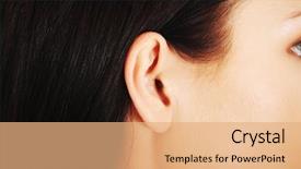  Presentation with human ear - Presentation design with human ear closeup background and a coral colored foreground