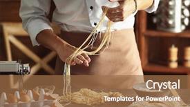  Presentation with pasta - PPT layouts featuring human egg shell - man preparing pasta on kitchen background and a coral colored foreground