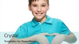  Presentation with shape heart - Presentation design with human emotion - portrait of happy teen boy background and a cyan colored foreground