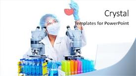  Presentation with scientific research - Cool new presentation theme with human experimentation - asian scientific woman working backdrop and a white colored foreground