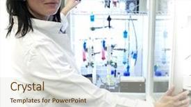  Presentation with freezer - Audience pleasing presentation theme consisting of human experimentation - portrait of a female researcher backdrop and a  colored foreground