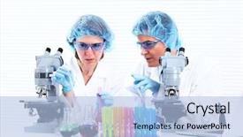  Presentation with scientific research - Theme consisting of human experimentation - scientific laboratory workers medical research background and a light blue colored foreground