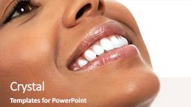  Presentation with human eye - Cool new PPT theme with human eye - woman smile backdrop and a coral colored foreground