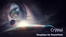  Presentation with human eye - Colorful PPT theme enhanced with human-eye-and-space-elements backdrop and a wine colored foreground