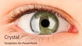  Presentation with human eye - Presentation theme having human eye close up background and a lemonade colored foreground