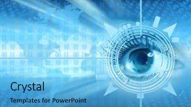 Presentation with human eye - Theme having human eye collage over technology background and a light blue colored foreground