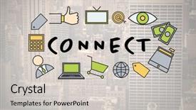  Presentation with composite - Presentation theme consisting of human eye colourful world - composite image of business icons background and a light gray colored foreground