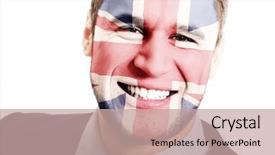  Presentation with great britain - PPT layouts enhanced with human eye colourful world - happy man with great britain background and a coral colored foreground
