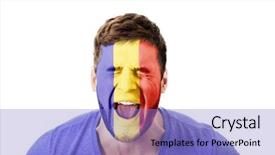  Presentation with flag - Colorful presentation enhanced with human eye colourful world - screaming man with andora flag backdrop and a light blue colored foreground