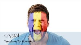 Presentation with flag - Beautiful slide deck featuring human eye colourful world - screaming man with andora flag backdrop and a light blue colored foreground