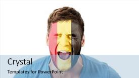  Presentation with belgium - Cool new presentation design with human eye colourful world - screaming man with belgium flag backdrop and a light blue colored foreground