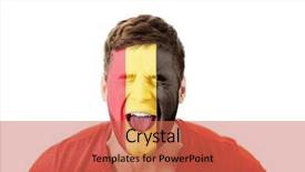  Presentation with world flag - Amazing PPT theme having human eye colourful world - screaming man with belgium flag backdrop and a red colored foreground