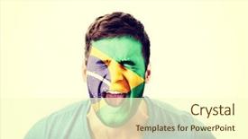  Presentation with flag - Beautiful slide deck featuring human eye colourful world - screaming man with brasil flag backdrop and a  colored foreground