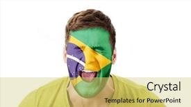  Presentation with flag - Presentation design with human eye colourful world - screaming man with brasil flag background and a  colored foreground