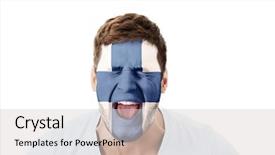  Presentation with election in finland voting - Cool new slide deck with human eye colourful world - screaming man with finland flag backdrop and a light gray colored foreground