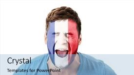  Presentation with france flag - PPT theme consisting of human eye colourful world - screaming man with france flag background and a light blue colored foreground