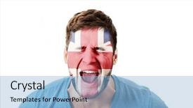  Presentation with britain - Colorful presentation theme enhanced with human eye colourful world - screaming man with great britain backdrop and a light blue colored foreground