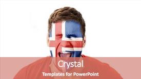  Presentation with happy sad face man - Beautiful presentation design featuring human eye colourful world - screaming man with iceland flag backdrop and a coral colored foreground