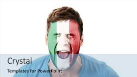  Presentation with happy sad face man - Amazing presentation theme having human eye colourful world - screaming man with italy flag backdrop and a light blue colored foreground