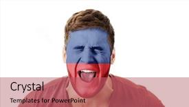  Presentation with happy sad face man - Presentation theme featuring human eye colourful world - screaming man with lichtenstein flag background and a  colored foreground