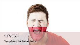  Presentation with poland - Cool new PPT theme with human eye colourful world - screaming man with poland flag backdrop and a  colored foreground