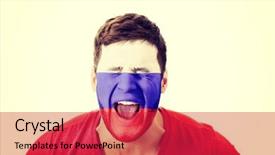  Presentation with russia flag - Colorful PPT theme enhanced with human eye colourful world - screaming man with russia flag backdrop and a  colored foreground
