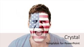  Presentation with world flag - Slide set enhanced with human eye colourful world - screaming man with usa flag background and a soft green colored foreground