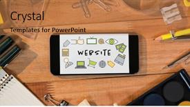  Presentation with web - Beautiful theme featuring human eye colourful world - table top with a phone backdrop and a coral colored foreground