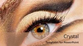  Presentation with human eye - Presentation design featuring close up eyes painted - human eye of woman background and a coral colored foreground