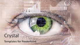  Presentation with human eye - Theme with human eye on digital technology background and a soft green colored foreground