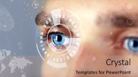  Presentation with information technology - Amazing PPT theme having human eye viewing digital information backdrop and a coral colored foreground