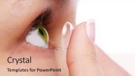  Presentation with optical lens - Amazing slide deck having human eye with corrective lens backdrop and a coral colored foreground