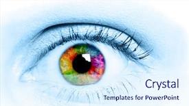  Presentation with human eye - Audience pleasing slides consisting of vision clarity focus - human eye backdrop and a sky blue colored foreground