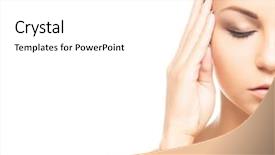  Presentation with human face - Presentation enhanced with humans arm - human face isolated on white background and a  colored foreground