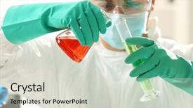  Presentation with laboratory blood test tubes - Colorful presentation design enhanced with human factors - man in laboratory checking test backdrop and a soft green colored foreground