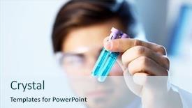  Presentation with test tubes - Presentation theme featuring human factors - man in laboratory checking test background and a  colored foreground