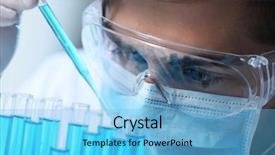  Presentation with test tubes - Beautiful presentation featuring human factors - man in laboratory checking test backdrop and a light blue colored foreground