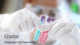 Presentation with laboratory blood test tubes - Slides consisting of human factors - man in laboratory checking test background and a  colored foreground