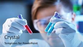  Presentation with test tubes - Audience pleasing slide set consisting of human factors - man in laboratory checking test backdrop and a  colored foreground