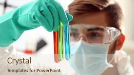  Presentation with laboratory blood test tubes - Amazing slides having human factors - man in laboratory checking test backdrop and a  colored foreground