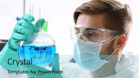  Presentation with test tubes - Cool new PPT theme with human factors - man in laboratory checking test backdrop and a  colored foreground