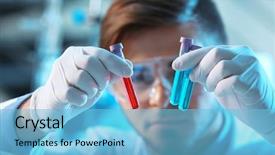  Presentation with tubes - Cool new presentation with human factors - man in laboratory checking test backdrop and a  colored foreground