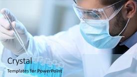  Presentation with laboratory blood test tubes - Slide set featuring human factors - man in laboratory checking test background and a light blue colored foreground