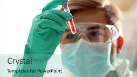  Presentation with test tubes - PPT theme having human factors - man in laboratory checking test background and a  colored foreground